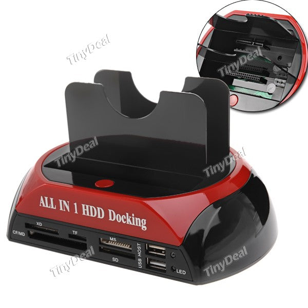 All in 1 HDD Docking Dual Station Support 3.5" 2.5" IDE USB eSATA Hub CF TF MS SD XD Card Reader External Storage CHP-167672