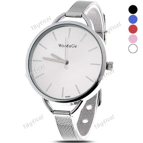 Round Quartz Analog Wrist Watch Wristwatch Timepiece with Stainless Steel Band for Women Lady WWM-181706