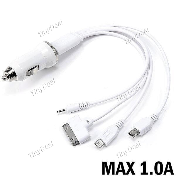DC 12V-24V 1A Universal Car Charger with 4-in-1 USB Cable for Mobile Phones