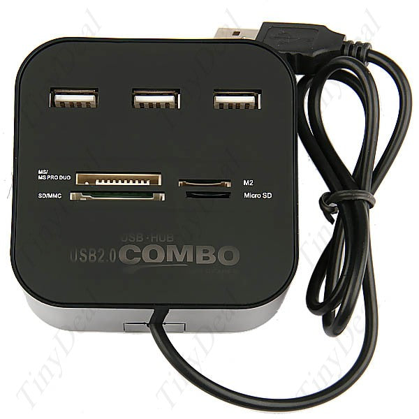 2 in 1 Function USB 2.0 High Speed 3-Port Hub Adapter MS/SD/MMC/TF Card Reader for PC Laptop CCR-25185