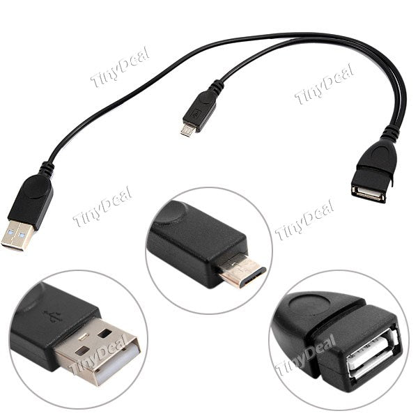 USB Female to Micro USB Male 5 Pin + USB Male Power Cable OTG Host Cable for Samsung i9100 i9300 S4 HTC XiaoMi ECACB-311154