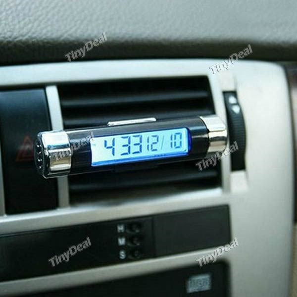 2-in-1 Two Way LCD Blue Backlight Digital Car Clock Thermometer Car Temperature Gauge Meter with Clip RTH-313190