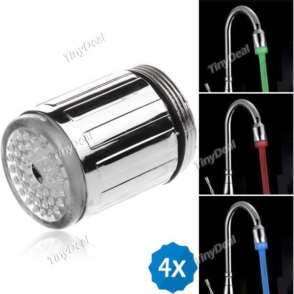 4pcs Temperature Sensor 3-Color Changing LED Faucet Light Water Tap for Home Use KB-326417