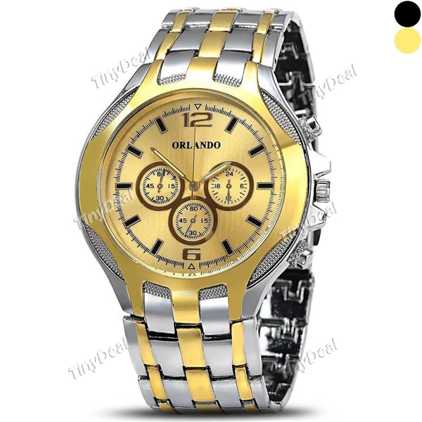ORLANDO Fashion Luxury Sub-dials Men Quartz Golden Silver Stainless Steel Band Watch Wrist Watch WWT-334077