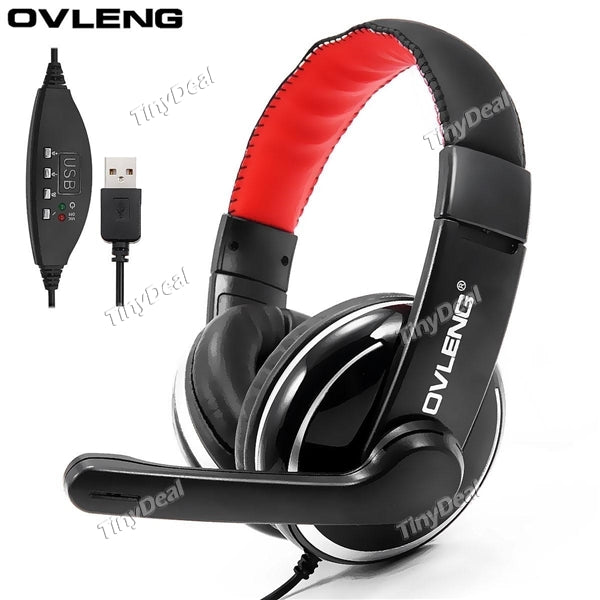 OVLENG Q6 USB 2.0 Stereo Headphone Headset with Mic Volume Control for PC Game Internet Phone Call EEP-345319