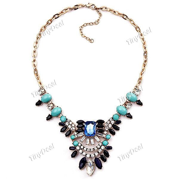 Fashion Elegant Diamond Crystal Gem Pendant Necklace European Style Necklace DJA-366612