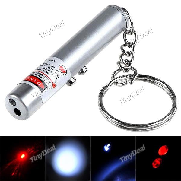 2-in-1 Mini Sliver Keychain 5mw Red Laser Pointer with White LED Flashlight Torch FLD-3991