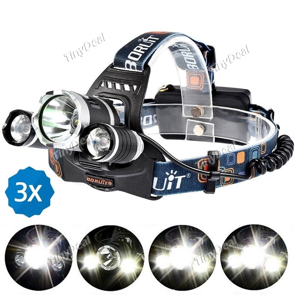 2pcs BORUIT RJ-3000 4 Modes 3x Cree XM-L T6 4000 Lumens Rechargeable Rotatable Headlamp Headlight