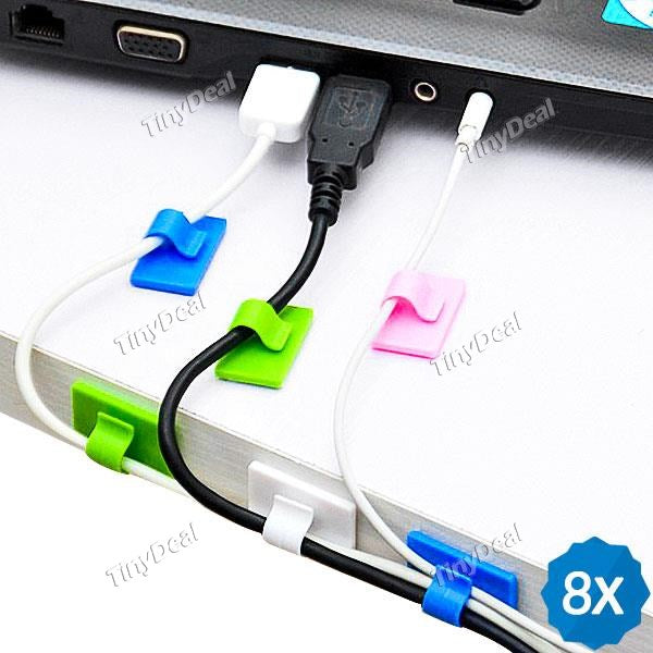 8Pcs Plastic Cable Clamp Fixer Fastener Wire Holder Cord Clip Organizer - Color Assorted HHI-422405