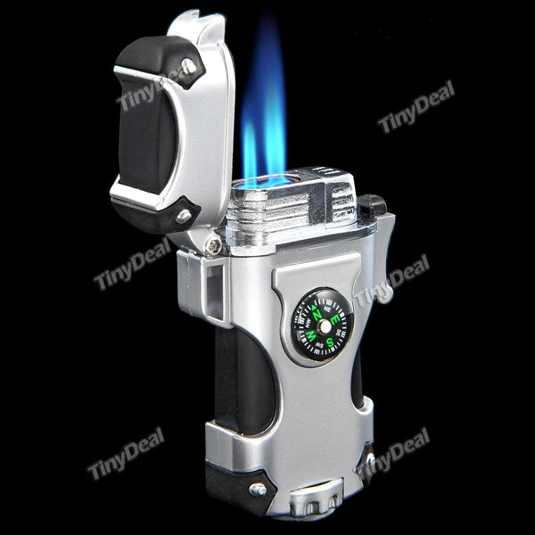 Zinc Alloy + Plastic Dual Blue Flame 2000 Degree Butane Gas Jet Lighter w/ Compass HHIJL-425068