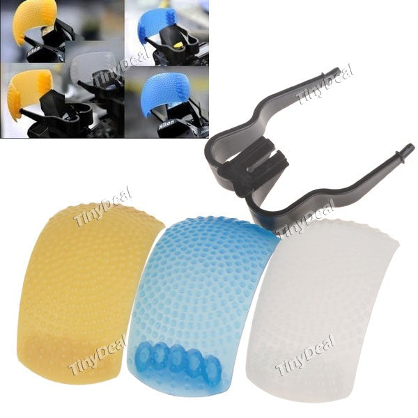 3 Colors Inner Bounce Pop-up Flash Diffusers Kit with Hot Shoe Bracket for Nikon Canon Pentax Camera - Assorted Color VFS-44438