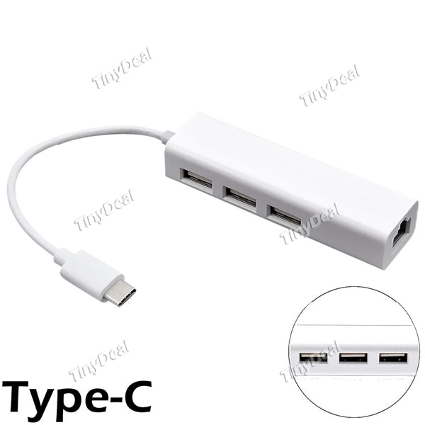 High Speed Type-C 3 USB Ports Hub with 10/100/1000Mbps LAN Interface for MacBook Chromebook Pixel EPACB-475528
