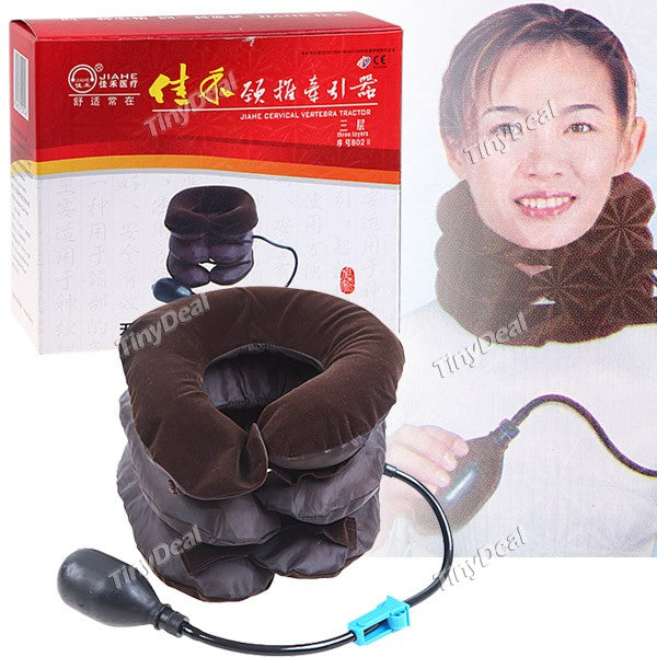 3-Layered Air-Inflated Cervical Vertebra Tractor Inflammable Neck Brace Support Health Care Product for Aging People HKH-48715