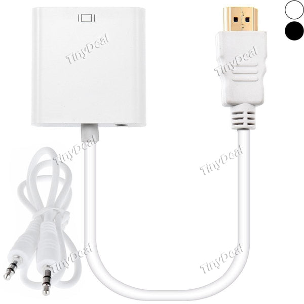 HDMI Male to VGA Female Converter Adapter with 3.5mm Audio for Xbox 360 PS3 DVD PC Laptop Tablet HDTV ECACB-487673