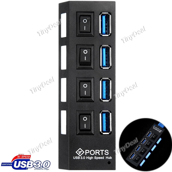 High Speed Mini 4-Port USB 3.0 Hub with LED Indicator & Independent Switch for PC Laptop Speed Up To 5Gbps ECACR-488936