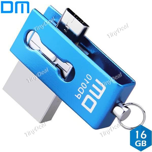DM PD010 Metal Waterproof 16GB OTG Pen Drive U-disk USB Flash Drive with Twin Connectors for PC Smartphone EUD-492179