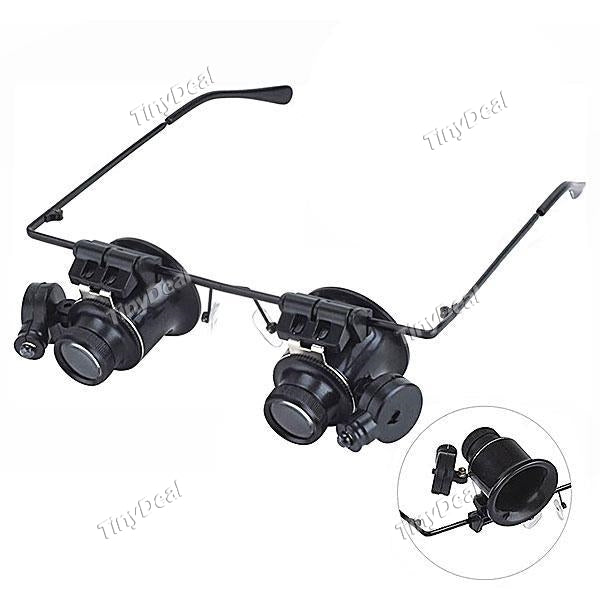 Glasses Type 20X Magnifier with White LED Light for Watch Repair Jewelry Appraisal