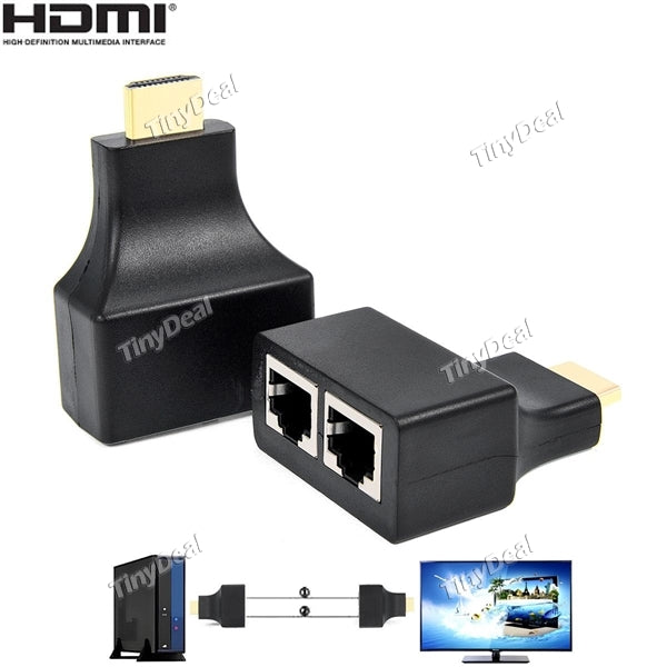 2pcs 30M HDMI to Dual RJ45 Port Network Cable Extender Repeater Over by Cat 5e / 6 for HDTV HDPC STB PS3 ECACB-494874
