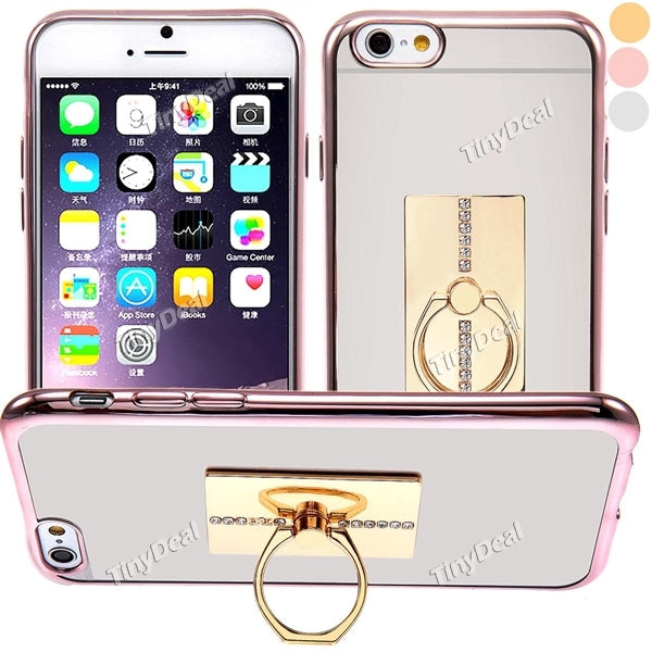 Metal Ring Stand Holder Plating Diamond Pattern TPU Back Case for iPhone 6s/6 Smartphone - Ring Color Random EPASC-496137