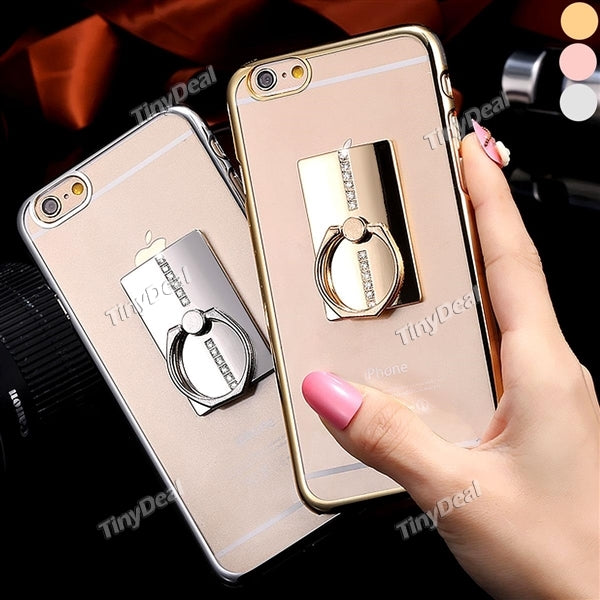 Metal Ring Stand Holder Plating Diamond Pattern TPU Back Case f iPhone 6s Plus/6 Plus - Ring Color Random