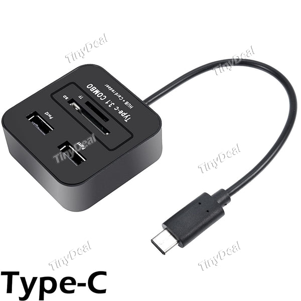 USB-C Type-C to USB 2.0 Hub 2-port OTG with SD/TF Card Reader for MacBook Smartphone ECA-496419