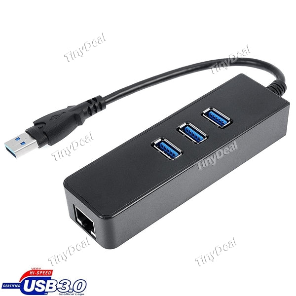 3 Ports USB 3.0 HUB with 100/1000Mbps RJ45 Ethernet Network Adapter for Windows Mac ECA-496420