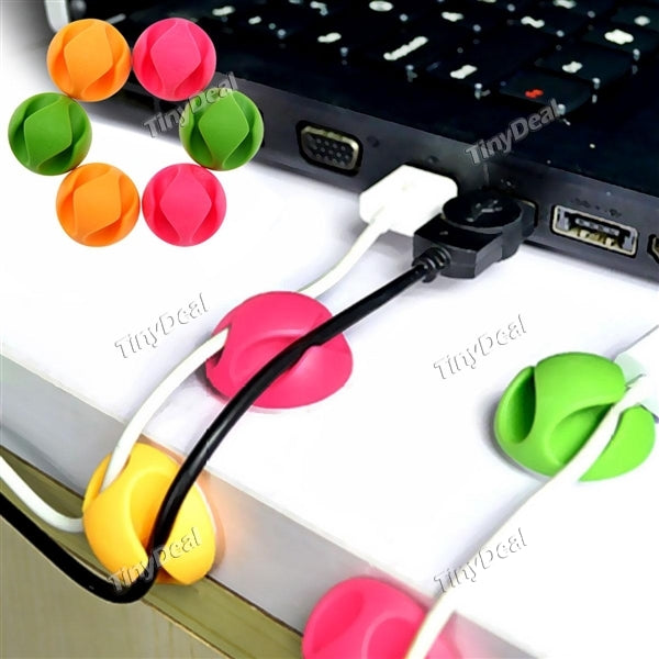 6pcs Multipurpose Double Holes Wire Cord Cable Clips Ties USB Charger Holder Organizer - Random Color