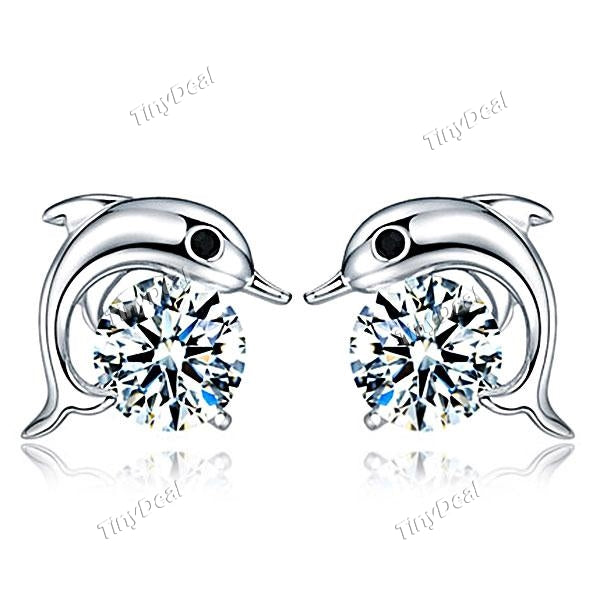 1 Pair of Elegant Rhinestone 925 Sterling Silver Dolphin Stud Earrings for Women Earrings Jewelry DJA-506038