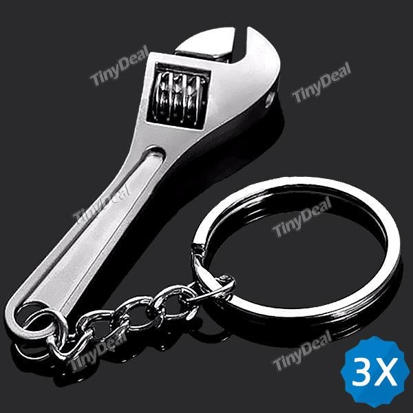 3pcs Zinc Alloy Silver Plated Adjustable Spanner Keychain Creative Wrench Keyring Tool KB-506138