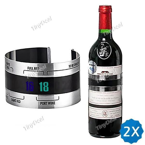 2pcs Stainless Steel Wine Bracelet Thermometer with LCD Display Easy Home Tools KB-506139