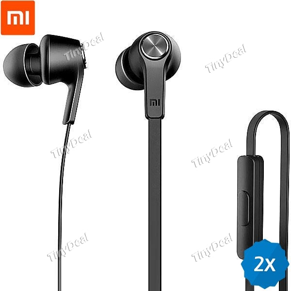 2pcs Original Xiaomi Piston Dazzle Edition Earphone Headphone w/ Mic Valued Packing for iPhone 6s Tablets (Black)