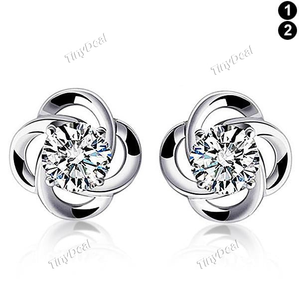 Women's Lucky Clover 925 Sterling Silver Stud Earrings with Rhinestone