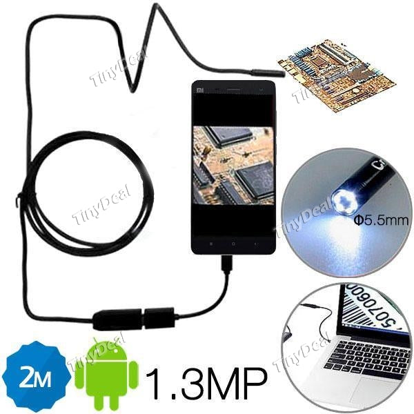 2M 5.5mm 6 LED Lens IP67 USB Android 1.3MP Endoscope Borescope Waterproof Camera f Android Smartphone & PC EPA-509096