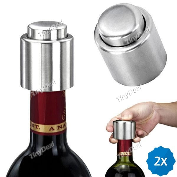 2pcs Stainless Steel Vacuum Sealed Red Wine Bottle Stopper Spout Liquor Flow Pour Cap Bottle Cap KB-510170