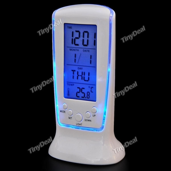 LCD Digital Calendar Alarm Clock with Thermometer LED Blue Backlight Music Timer