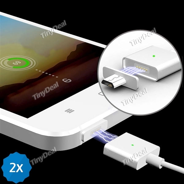 2pcs Standard 1M Magnetic Adsorption Charge/Data Cable + Detachable Micro USB Metal Plug Connector for Tablet Cellphones