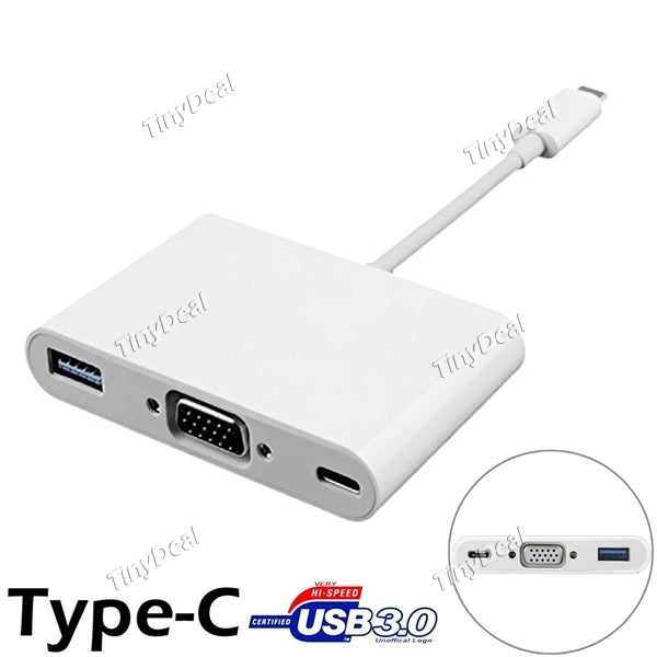 USB Type-C to VGA & USB 3.0 & USB Type-C 1080P HD Multiport Adapter for iMac MacBook Pro ECATH-512689