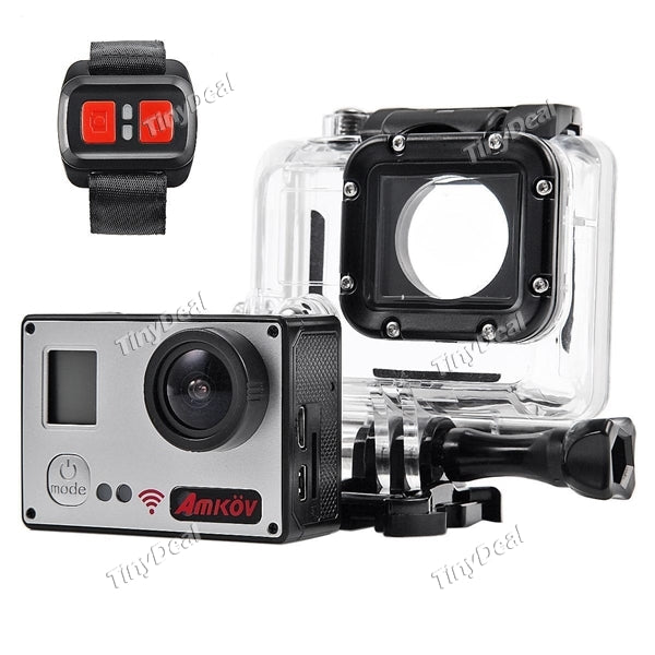 AMKOV 7000S Sunplus 20MP 2" LCD 170° Wide Angle 4K Wi-Fi Waterpoof Action Camera w Dual Screen Remote Control
