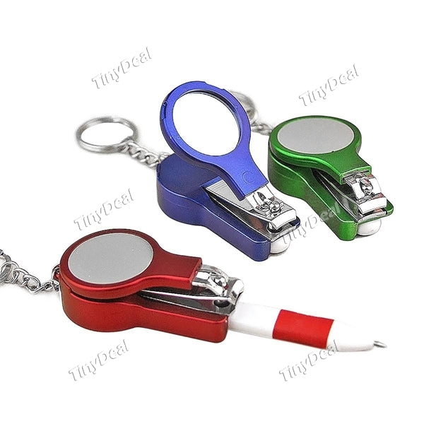 Creative Multifunction Folding Ballpoint Pen With Nail Clippers Key Chain Mirror