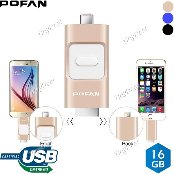 POFAN P8 3-in-1 16GB 8 Pin Micro USB USB 2.0 Metal OTG High-speed U-disk USB Flash Drive for Android iOS PC