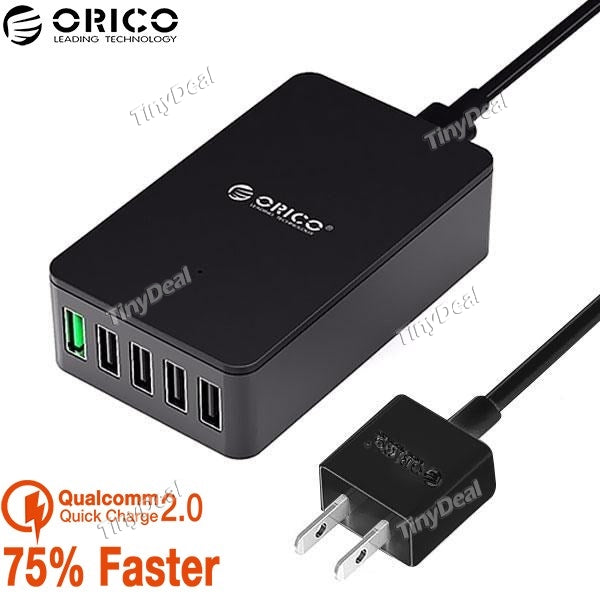 ORICO QC2.0 Quick Charger 5 USB Charger Wall Travel Desktop Charger w/ US Power Cord for Smartphone Tablet