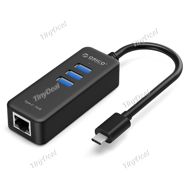 ORICO 3-port USB 3.0 Hub with 10/100/1000M RJ45 Ethernet Network Adapter USB Type-C Input for Windows Mac
