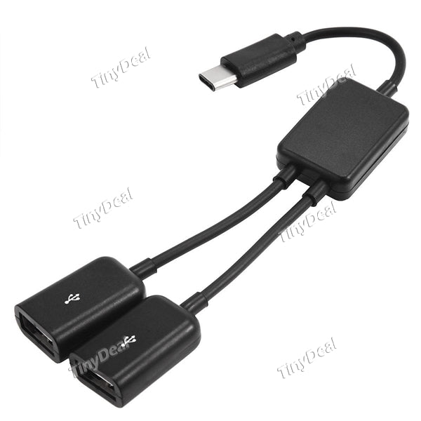 2 in 1 Type-C USB Hub 2-Port Spliter to 1 OTG Host Adapter Converter Extender Cable for Smartphones / Tablets / PC