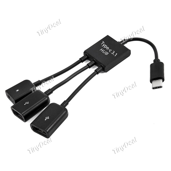 3 in 1 Type-C USB Hub 3-Port Spliter to 1 OTG Host Adapter Converter Extender Cable for Smartphones / Tablets / PC