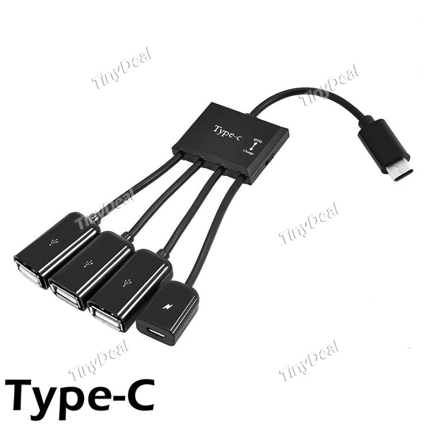 4 in 1 USB 3.1 Type-C OTG Charge Hub 4-Port Spliter to 1 Host Adapter Converter Extender Cable for Smartphones / Tablets / PC