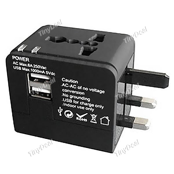 Worldwide All in One Universal Travel Adaptor Wall AC Power Plug Adapter Wall Charger with Dual USB Charging Ports