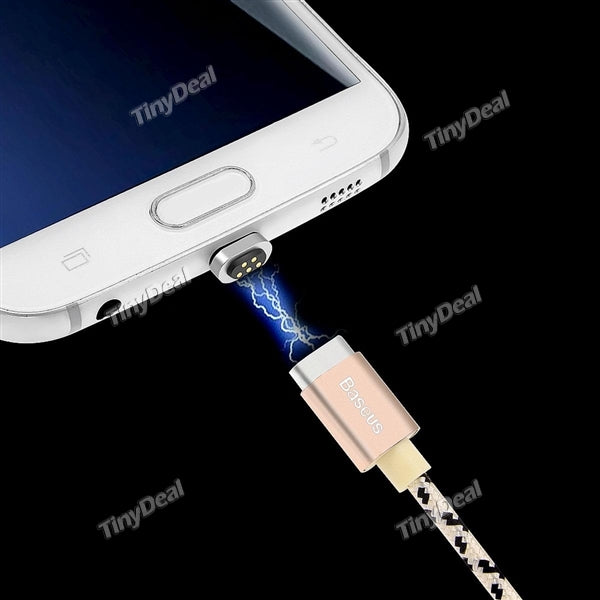 BASEUS 1M Magnetic Charge/Sync Nylon Cable (Gold) + Detachable Micro USB Metal Plug Connector for Smartphones
