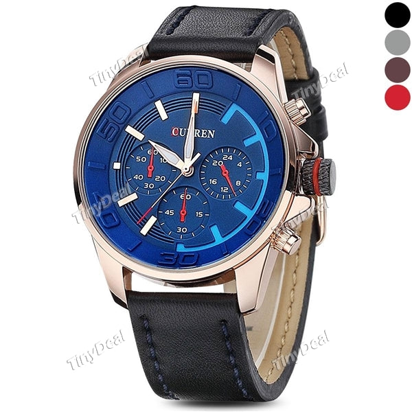 CURREN 8187 Men Leather Band Strap Round Dial Quartz Watch