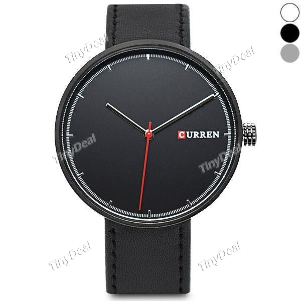 CURREN 8249 Simple Style Dial Leather Black Band Strap Men Watch
