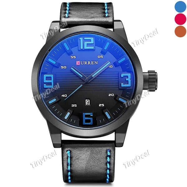 CURREN 8241 Big Dial Calendar Function Men Leather Band Strap Quartz Watch